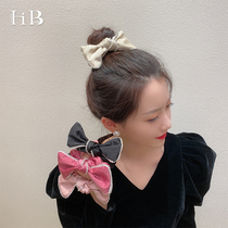 Bowknot bead edge large intestine Hairband female tie hair autumn and winter thin models out head scarf head ring girl heart hair accessories