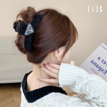 Black large back of the head plate hair plush hair clip hair catch female autumn and winter high-end shark clip hair clip 2022 new