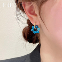 Unique Niche Design Sensation Blue String Pearl Earrings Woman Summer Korea Temperament Net Red Circle Ear Accessories Fashion Ocean Qi