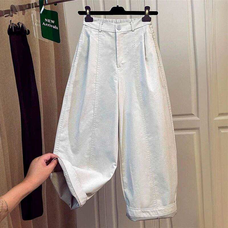 Nine-Point Curved Hem Jeans, Old Money Style, Thin Summer Women's Elastic Waist Casual Straight-Leg Balloon Pants Nine-Point Curved Hem Jeans, Old Money Style, Thin Summer Women's Elastic Waist Casual Straight-Leg Balloon Pants