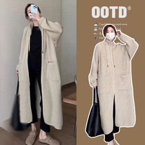 Maternity winter clothing new thickened loose mid-length knitted jacket womens autumn and winter cardigan outer casual sweater winter