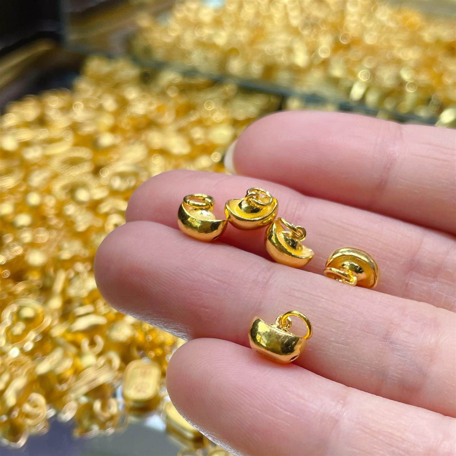 Pure Gold 999 Ancient Gold Fortune-Bringing Small Gold Ingot Pendant DIY Bracelet Accessory