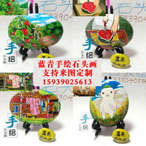 Painted stone painted cobblestone rain and stone cartoon creative diy finished hand painted 8 ~ 10cm original stone painting figure