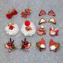 Girls Christmas hair accessories cute Elk Horn pair clip children hairclip red bow girl top clip hat