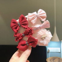 Children hairclip foreign wine red bow female baby clip Chinese New Year hair accessories baby headgear small clip INS Wind