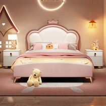 Childrens bed girls bed princess bed modern minimalist solid wood single bed small apartment bedroom girl light luxury pink bed