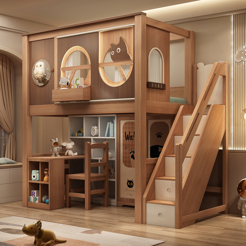 All-Solid Wood Loft Bed with Integrated Desk for Children, Space-Saving for Small Apartments, Elevated Bed with Open Space Below All-Solid Wood Loft Bed with Integrated Desk for Children, Space-Saving for Small Apartments, Elevated Bed with Open Space Below