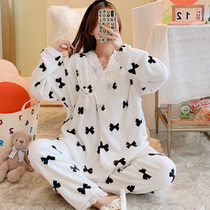 Confinement dress autumn and winter postpartum coral thickened plus fleece maternity pajamas December 11 lactation clothes feeding pregnant period