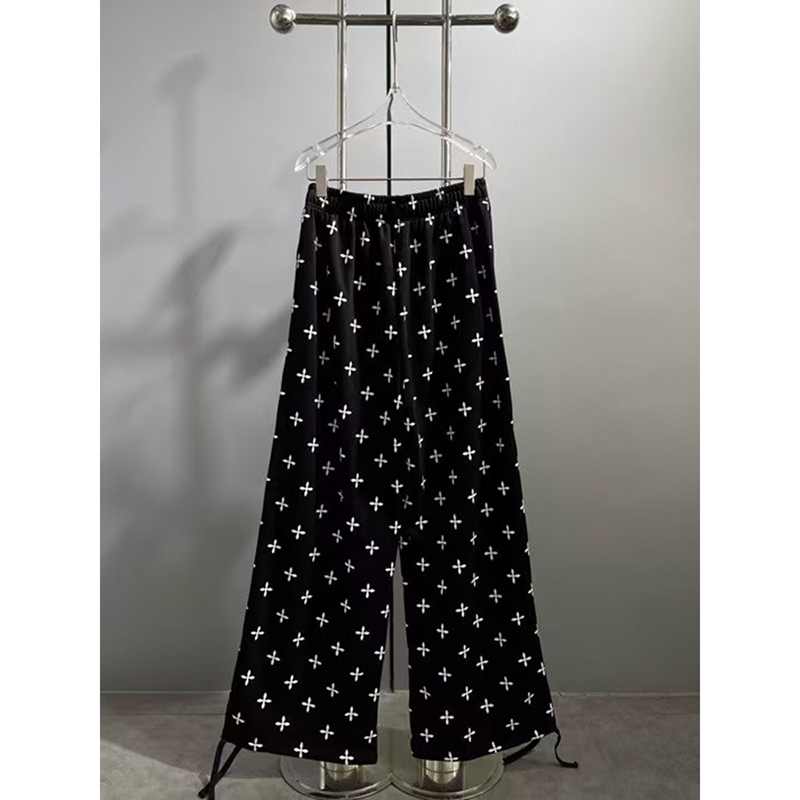 Nazha Style Black Garden Wide-Leg Pants, Loose Cross-Pattern Casual Cargo Pants, All-Over Print Sweatpants