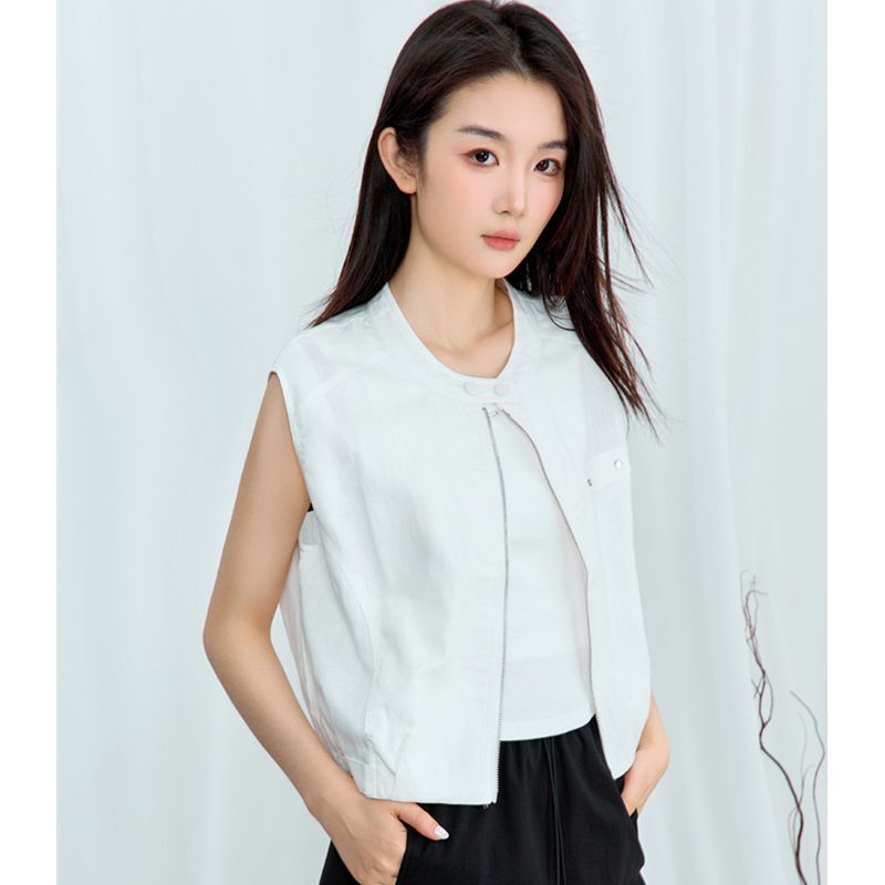In-Stock White Stand-Collar Vest Jacket for Women from Top Brand Counters, 2026 Summer Sleeveless Trendy Top In-Stock White Stand-Collar Vest Jacket for Women from Top Brand Counters, 2026 Summer Sleeveless Trendy Top
