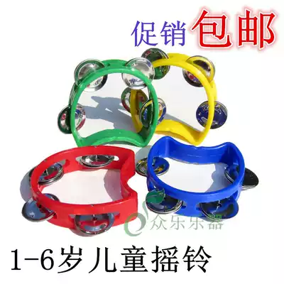 Promotional string Bell Orff children's percussion instrument early education Music string bell color hand rattle 4 bell ring tambourine