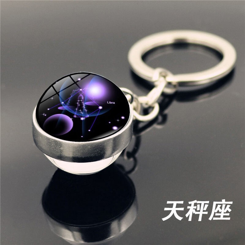 Starry Sky Twelve Constellations Series Keychain Pendant Creative Couple Gift Men's and Women's Keychain Backpack Decoration Crystal