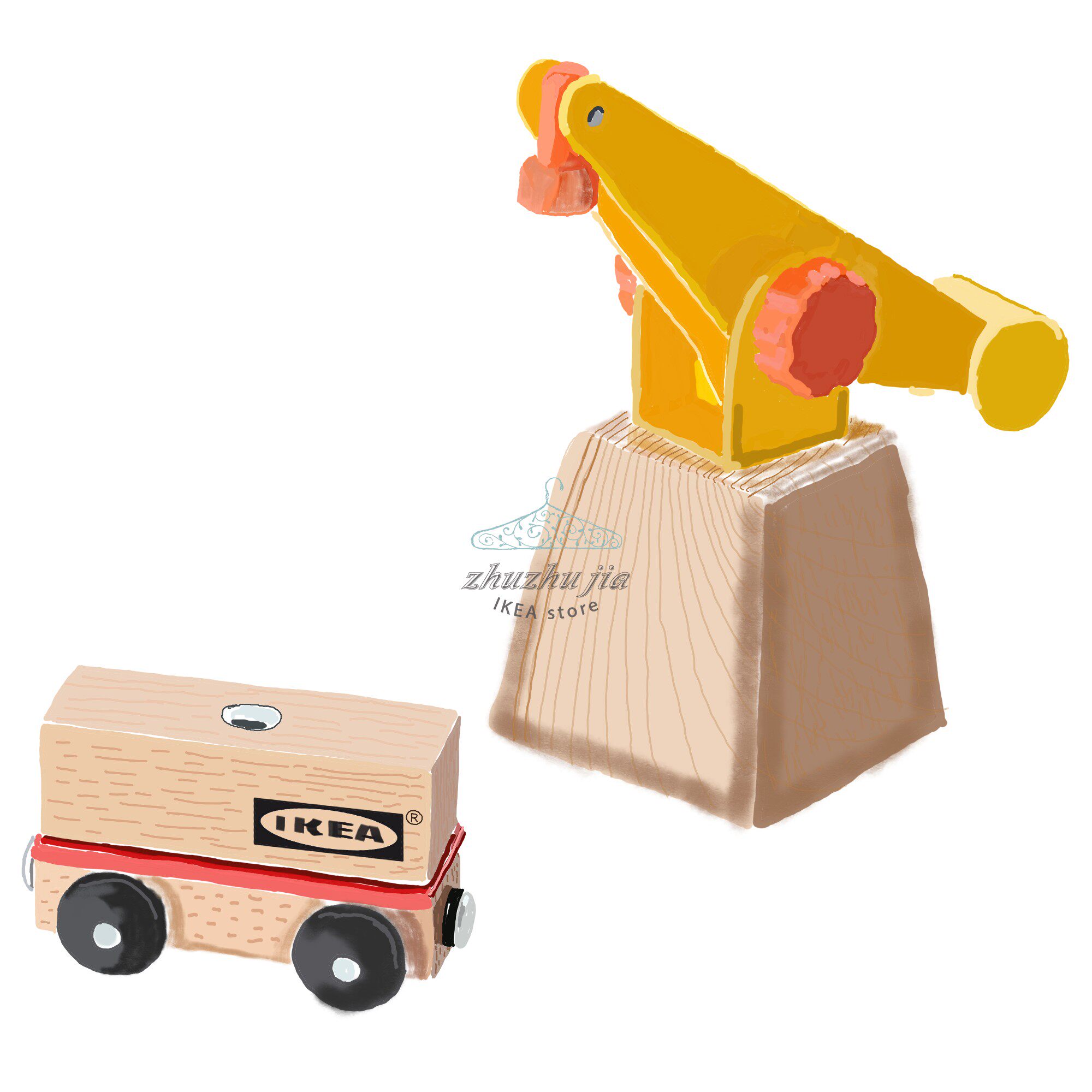 IKEA ILLEBO Toy cranes and vans 3 piece suit for wooden toys aged 3 years and older