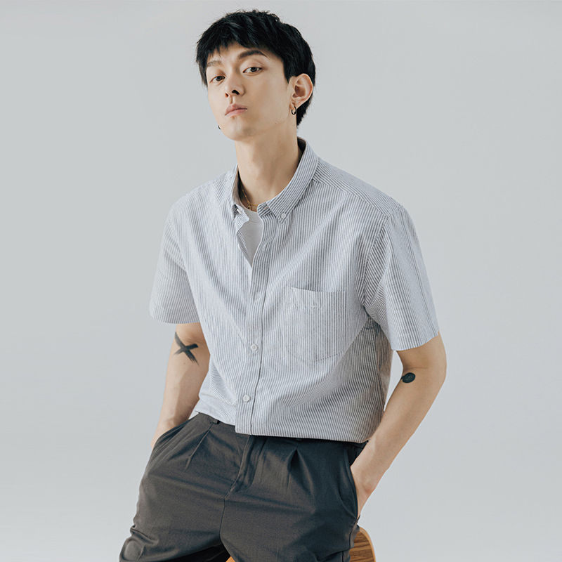 Summer New Style Oxford Short-Sleeve Shirt for Men, Business Casual, High-End, Simple Japanese-Style Striped Shirt Jacket Summer New Style Oxford Short-Sleeve Shirt for Men, Business Casual, High-End, Simple Japanese-Style Striped Shirt Jacket