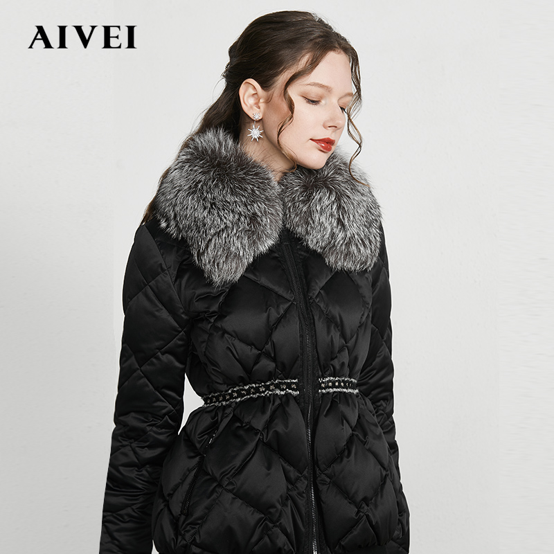 AIVEI Hinga Ivy 2019 mùa đông mới hoa thô nối ngắn dạng tóc có cổ xuống áo khoác L0660089