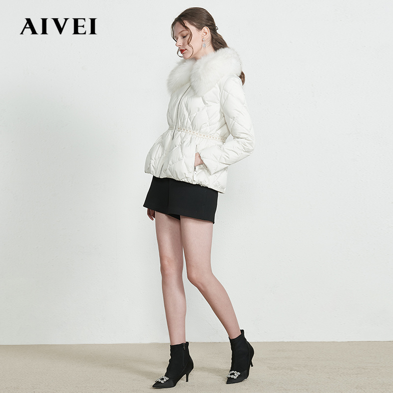 AIVEI Hinga Ivy 2019 mùa đông mới hoa thô nối ngắn dạng tóc có cổ xuống áo khoác L0660089