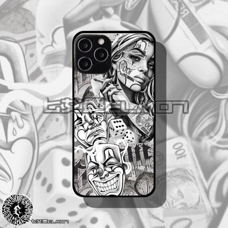 Chicano Cursive Font Phone Case West Coast Rap Chicano Hip Hop Phone Case Hand-Drawn Clown Tattoo
