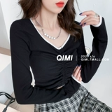 Сексуальный лонгслив, приятная телу весенняя футболка, по фигуре, коллекция 2021, в западном стиле, V-образный вырез