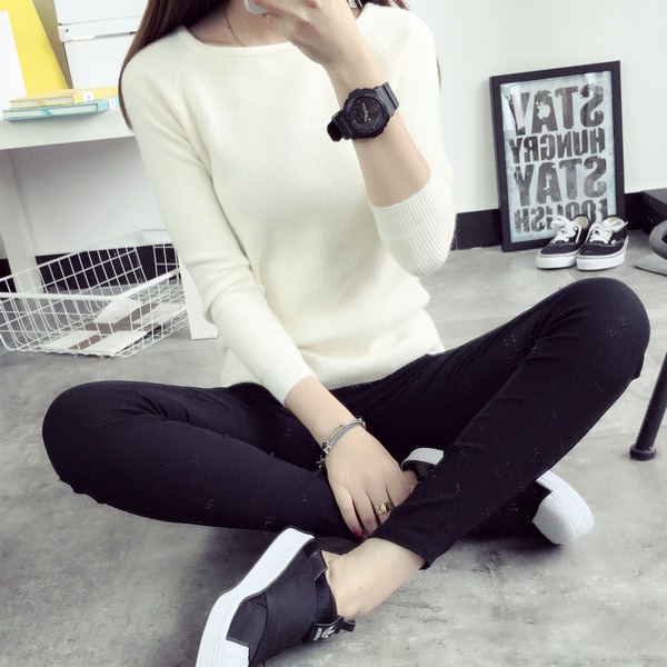 Áo len cao cổ nữ mùa thu ngắn Áo khoác dài tay nữ Slim Fit đan hàng đầu trong mùa thu đông áo len croptop