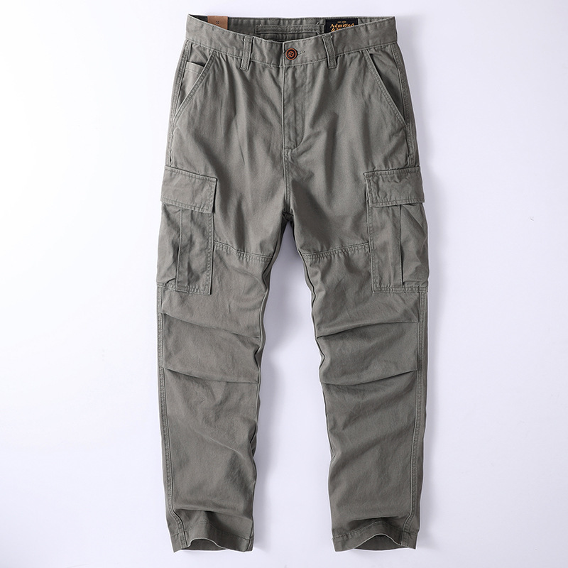 Af&Lf Spring and Autumn Outdoor Travel Amekaji Retro Casual Cargo Pants Multi-Pocket Long Pants Pure Cotton Solid Color