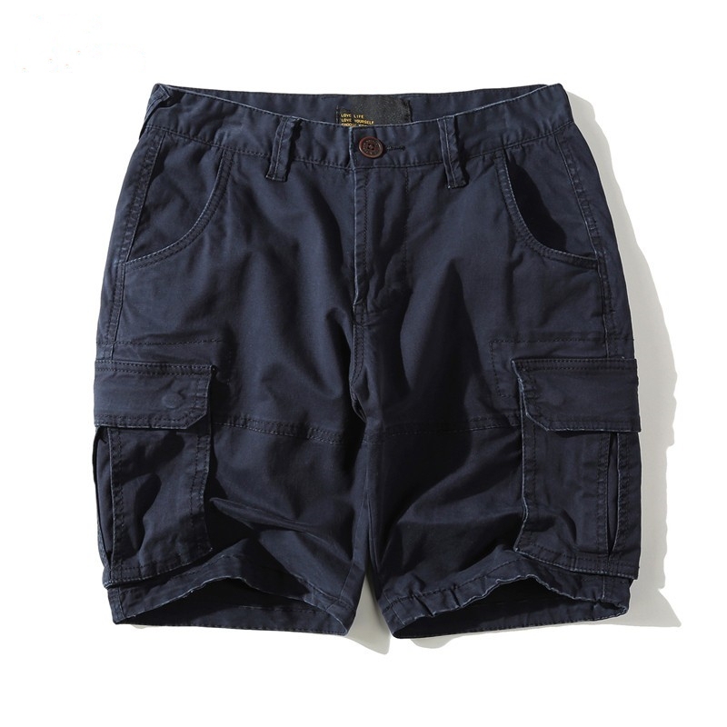 Af&Lf Summer Shorts for Men, Slim Fit, Vintage Multi-Pocket Pure Cotton Casual Cargo Pants, Slightly Stretchy Thin Cargo Trendy Brand
