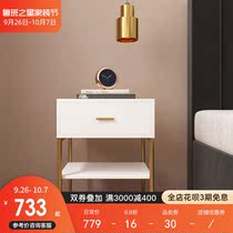 Nordic luxury white paint bedside cabinet Hong Kong stainless steel gold-plated bedroom storage cabinet ins bedside cabinet