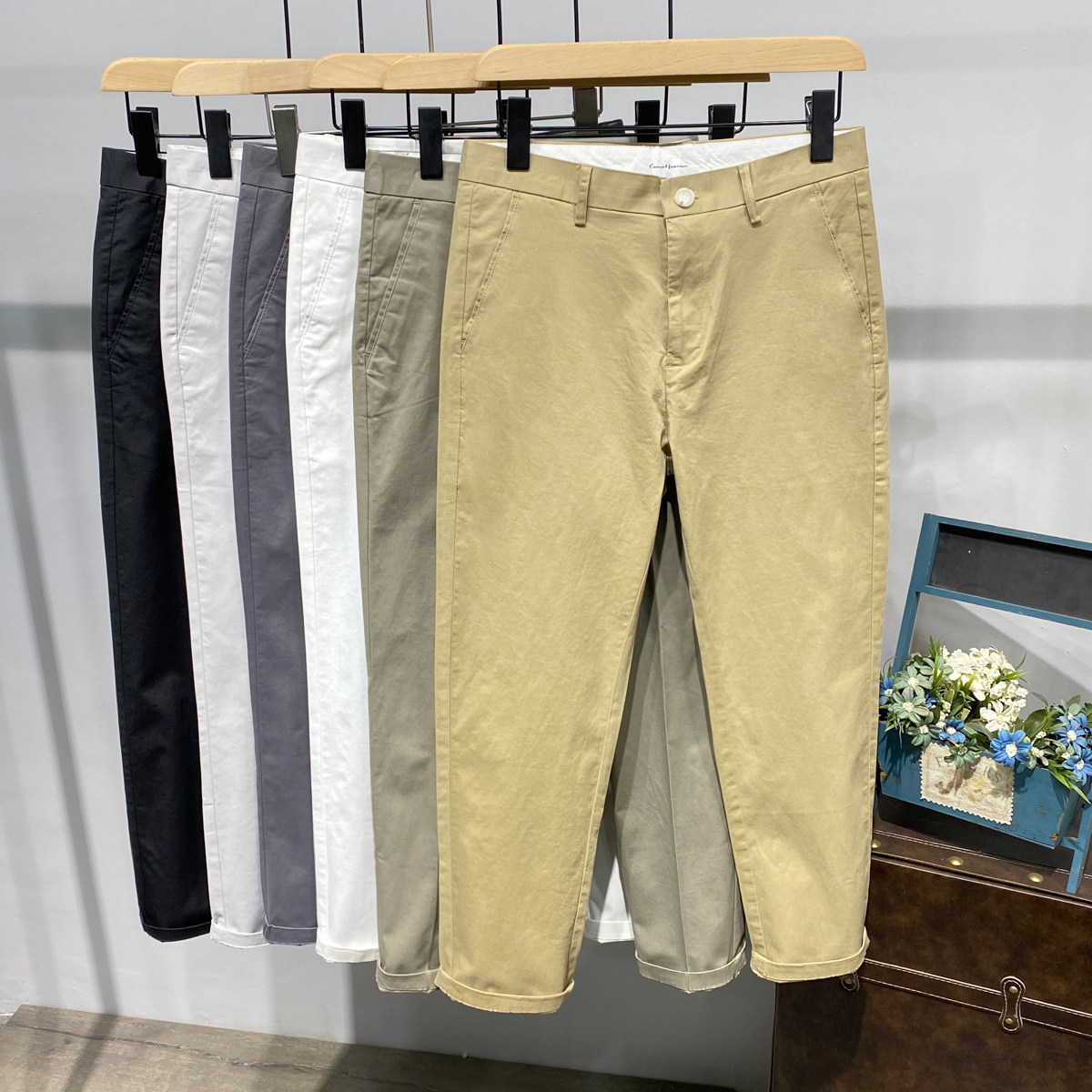 Trendy pure cotton nine-point casual pants men's Korean version youth slim-fit pencil pants men's all-match casual trousers trousers trendy