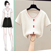 White short sleeve t-shirt women 2021 summer new ice silk sweater loose thin short half sleeve thin top