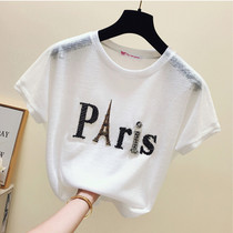 Ice silk sweater short-sleeved womens summer 2021 new Korean version of the niche t-shirt wild loose thin tide ins top