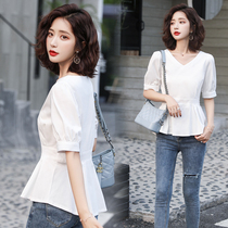 Ice silk short sleeve T-shirt female 2021 summer New loose thin temperament V-neck small shirt thin foreign style cotton top
