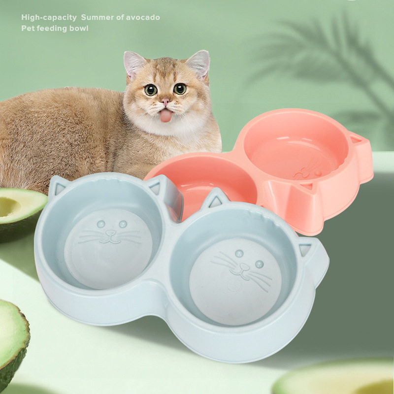 Cat bowl dog bowl cat basin plastic face pet eating and drinking water in one double bowl of cute cat pet supplies