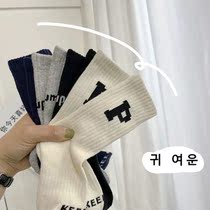 Socks children Korean version of the middle barrel warm Japanese ins tide letter P sports casual girls socks couple autumn and winter tide