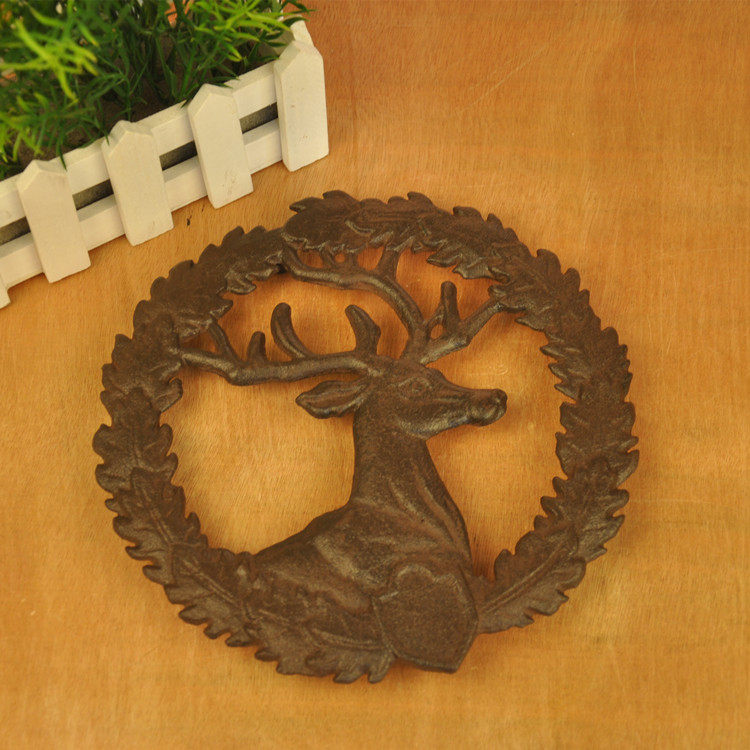 Retro cast iron deer head pot pad round high temperature anti-scalding pad kitchen table pad insulation pad plate pad animal