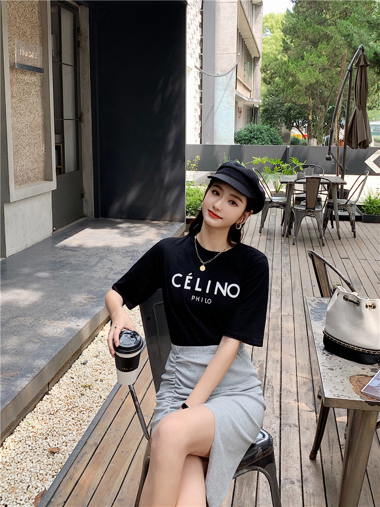 VK旗艦店 韓系收腰顯瘦T恤不對稱半身裙套裝短袖裙裝