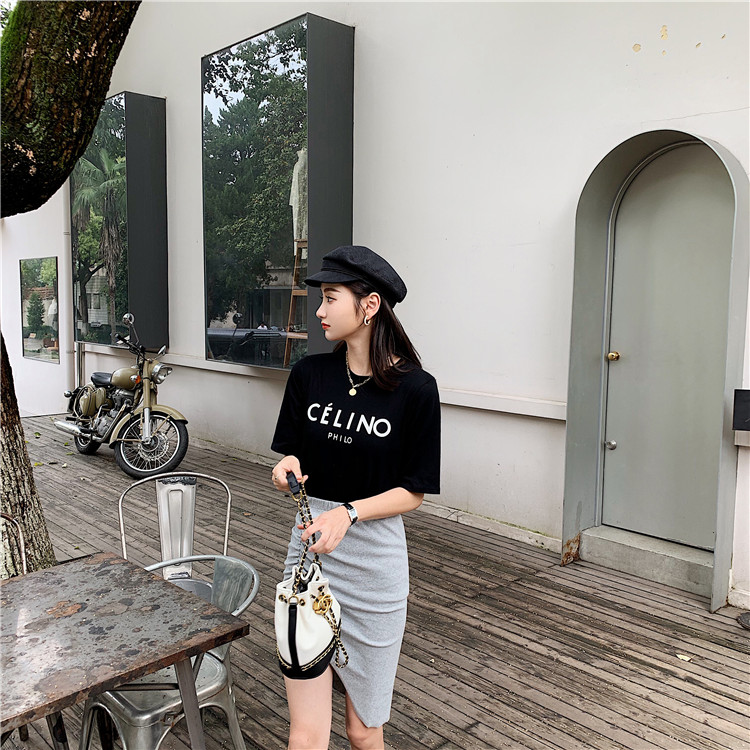 VK旗艦店 韓系收腰顯瘦T恤不對稱半身裙套裝短袖裙裝