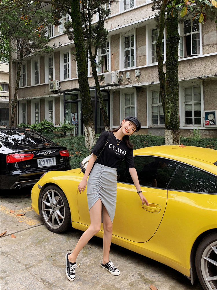 VK旗艦店 韓系收腰顯瘦T恤不對稱半身裙套裝短袖裙裝