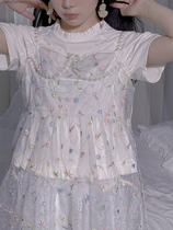 (Spot) VMW Rose Luxiang Embroidered T-shirt Overskirt Bead Chain Belt Summer Feeling Attacks