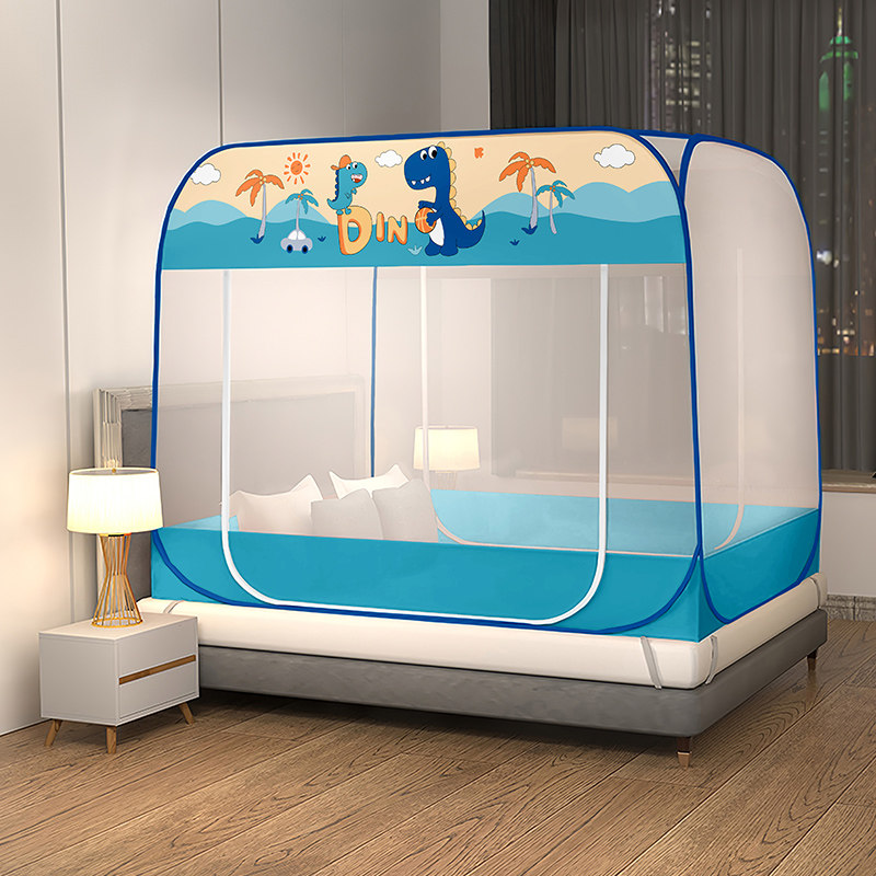 Yurt mosquito net installation-free three-door plus high dormitory single double bed 1 2 1 5m1 8 meters household anti-fall