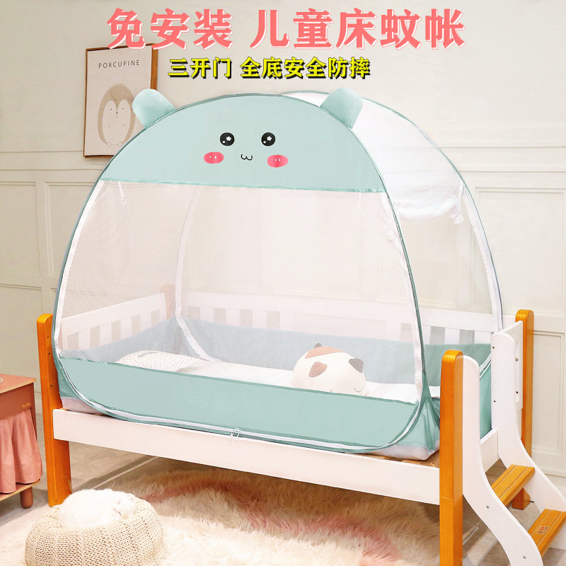 Free installation of children's mosquito nets 186*88 children's bed splicing bed crib yurt full bottom three doors heightened anti-fall