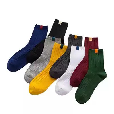 Autumn and winter thickened new cotton solid color cloth standard men and women cotton socks double needle high tube socks