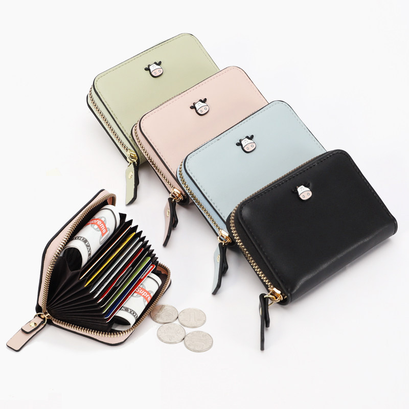 Simple card holder female compact large-capacity multi-card slot ultra-thin mini coin purse cute solid-color driver's license all-in-one bag