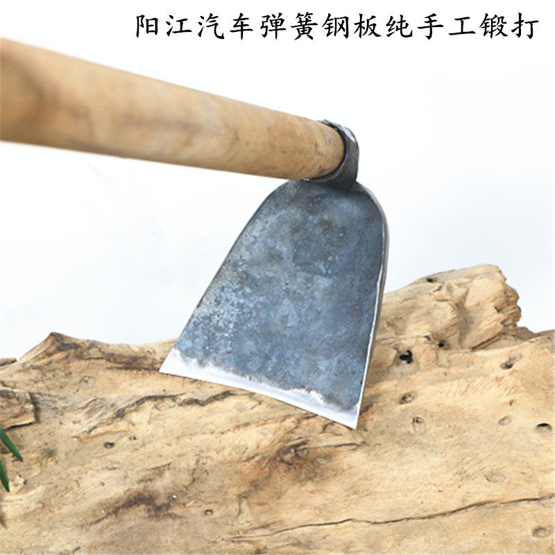 Forging spring steel hoe farm tool digging soil household vegetable weeding artifact to open up wasteland outdoor gadgets agricultural digging bamboo shoots