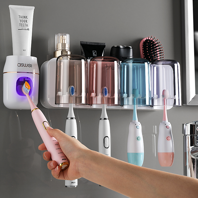 Toothbrush shelving shelf toothbrushing gargle cup hanging wall Dressing Room Free of perforated wall-mounted electric teeth Tooth Cylinder Suit