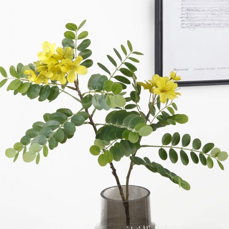 Yellow locust flower simulation flower desk decoration home living room coffee table put fake flower decoration flower silk flower green leaf