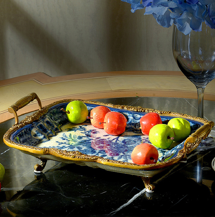 Eurostyle American copper porcelain debatable style extravaganza Dining Room Tea Table Fruit Tray Villa Dining Room Table XUANGUAN Wine Cabinet Containing Tea Tray
