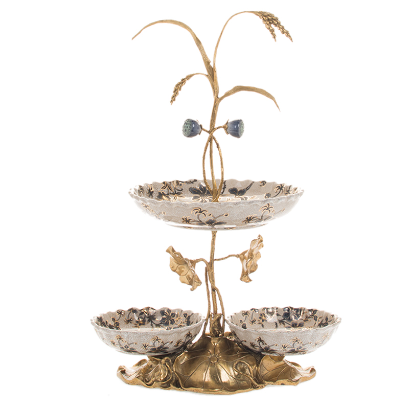 Eurostyle double layer of fruit tray American luxury two-dish style home soft decoration living room Classical Candy tray