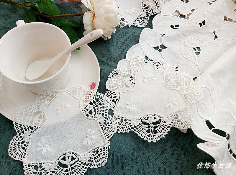 Hand embroidered hand embroidered linen woven bar lace lace lace side lace cup cup mat cup cup cup cup cup cup cup cup cup cup cup cup cup cup draw