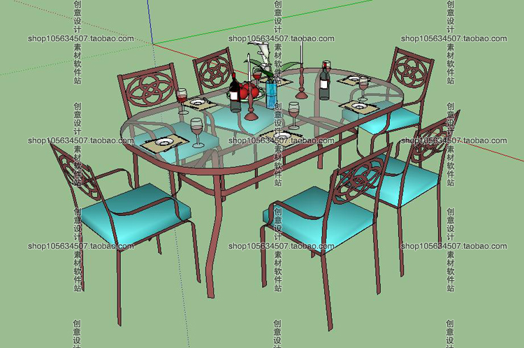 SU家具餐桌椅子组合模型素材中式欧式现代草图大师sketchup...-4