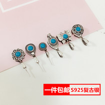 Silver button s925 sterling silver retro drop buckle melon head Jade Jade Jade turquoise clip buckle