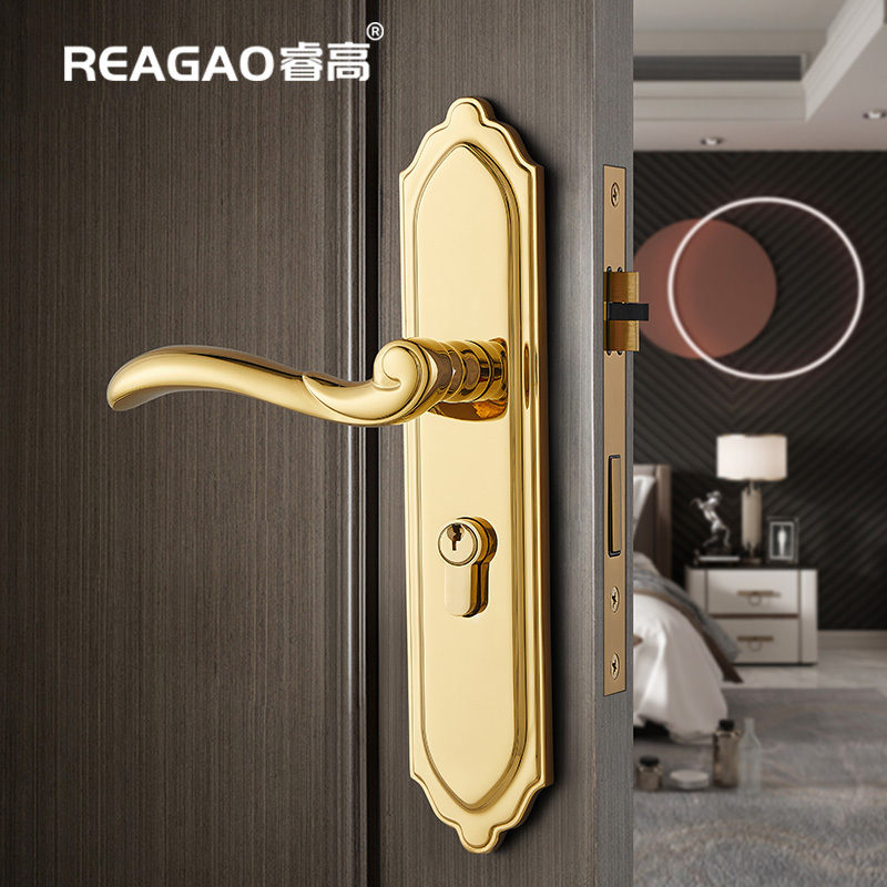 Rui Gao Brass Door Lock, Silent Indoor Household Universal Type Bedroom Door Lock, French Light Luxury American Style Wooden Door Handle Rui Gao Brass Door Lock, Silent Indoor Household Universal Type Bedroom Door Lock, French Light Luxury American Style Wooden Door Handle